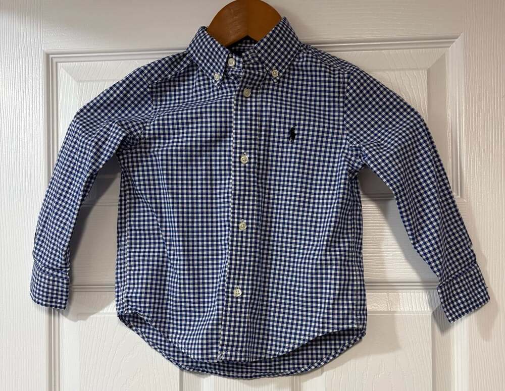 Ralph Lauren Gingham Button-Down Shirt Size 3/3T Blue White Natural Stretch